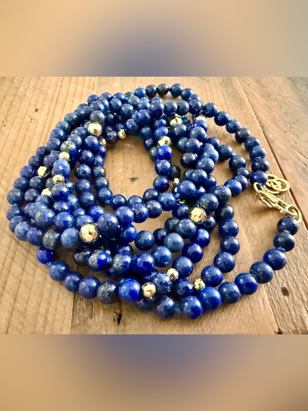 ARIVA 60" ENDLESS STRAND LAPIS LAZULI BEAD NECKLACE 18K GOLD CLAD ACCENT 88g